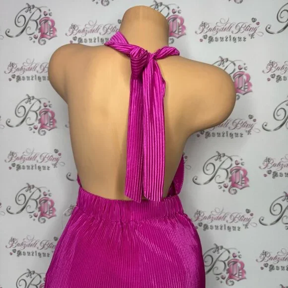 Sincerely Jules High Neck Pleated Dress Womens Size L Fuchsia Pink mini sexy y2k - Picture 5 of 10